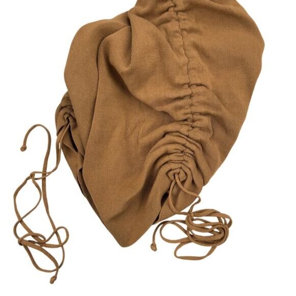 LIONESS Military Minds Sleeveless Ruched Mini Dress Sz Small Camel Brown - Picture 5 of 6